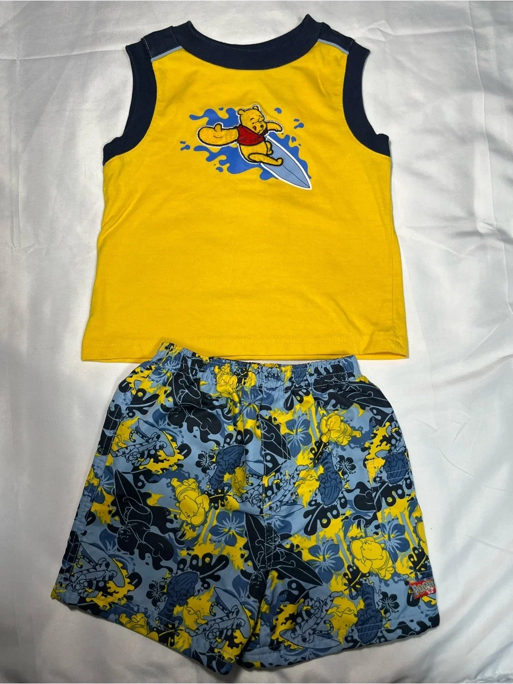 Vintage Disney‎ Winnie The Pooh Surfing 2 Pc Set Boys 24M Tank Top Shorts